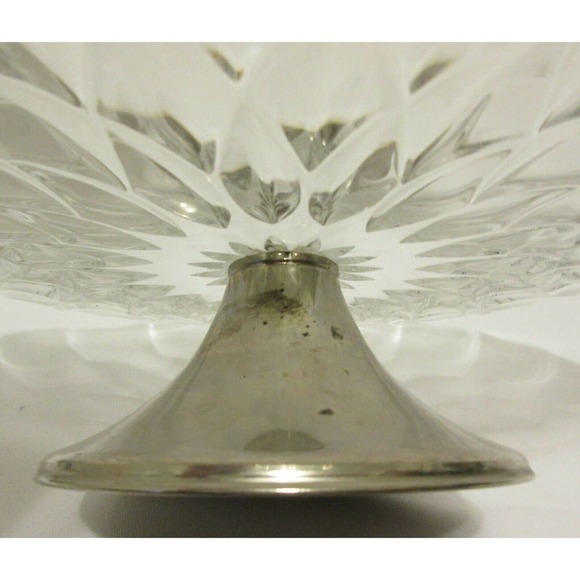 Val St. Lambert Crystal BALMORAL Cake Stand with Metal Base Signed - Picture 11 of 12